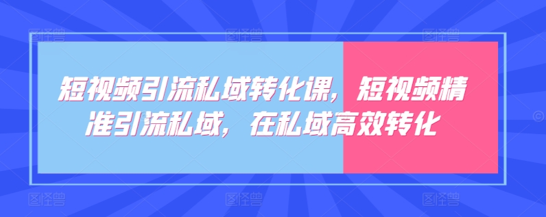 短视频引流私域转化课，短视频精准引流私域，在私域高效转化-6688资源库