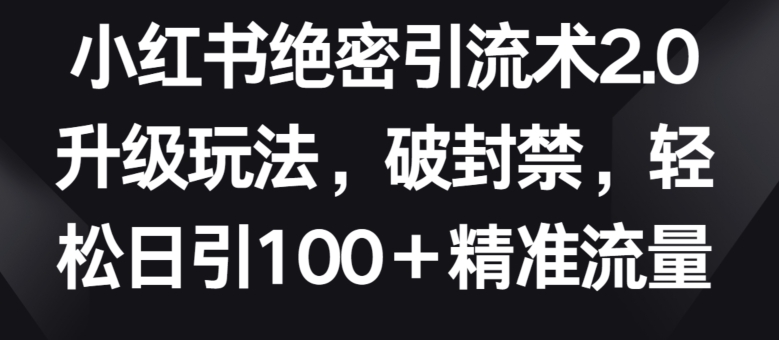 小红书绝密引流术2.0升级玩法，破封禁，轻松日引100+精准流量【揭秘】-6688资源库