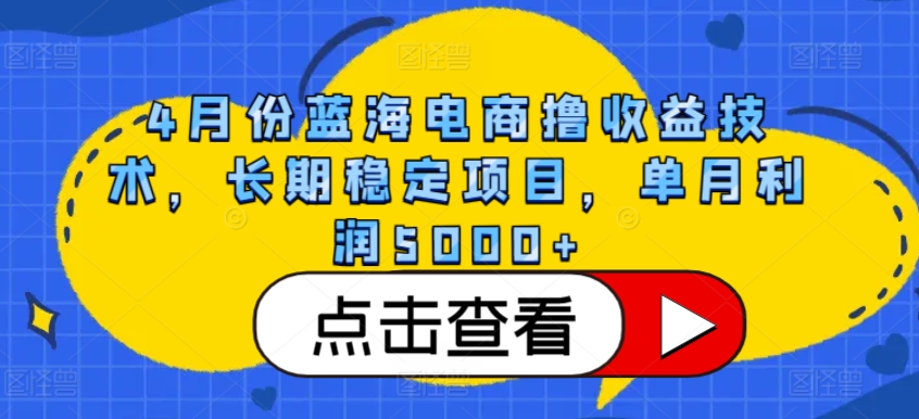 4月份蓝海电商撸收益技术，长期稳定项目，单月利润5000+【揭秘】-6688资源库