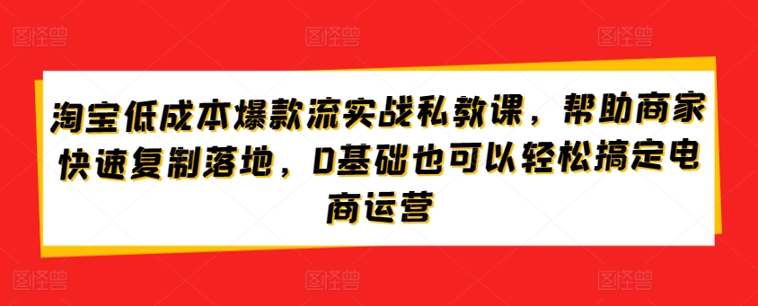 淘宝低成本爆款流实战私教课，帮助商家快速复制落地，0基础也可以轻松搞定电商运营-6688资源库