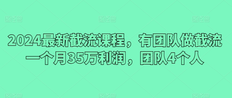 2024最新截流课程，有团队做截流一个月35万利润，团队4个人-6688资源库