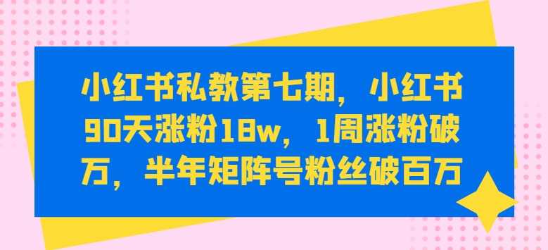 小红书私教第七期，小红书90天涨粉18w，1周涨粉破万，半年矩阵号粉丝破百万-6688资源库