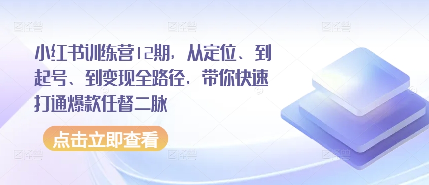 小红书训练营12期，从定位、到起号、到变现全路径，带你快速打通爆款任督二脉-6688资源库