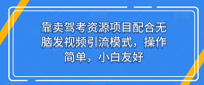 靠卖驾考资源项目配合无脑发视频引流模式，操作简单，小白友好【揭秘】-6688资源库