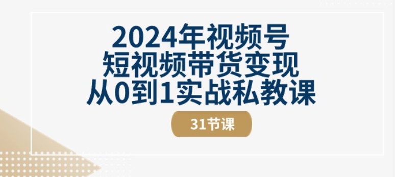 2024年视频号短视频带货变现从0到1实战私教课(31节视频课)-6688资源库