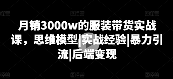 月销3000w的服装带货实战课，思维模型|实战经验|暴力引流|后端变现-6688资源库