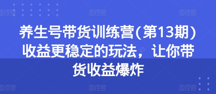 养生号带货训练营(第13期)收益更稳定的玩法,让你带货收益爆炸-6688资源库