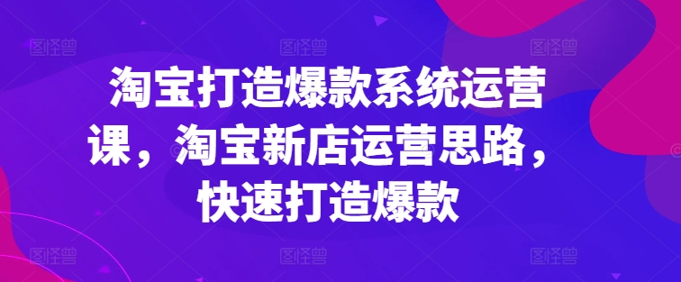 淘宝打造爆款系统运营课，淘宝新店运营思路，快速打造爆款-6688资源库