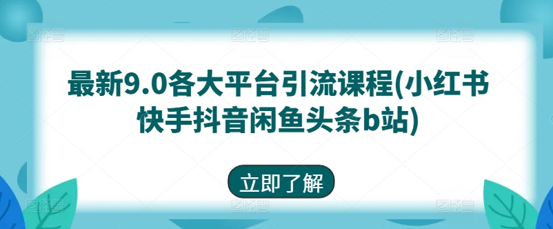 最新9.0各大平台引流课程(小红书快手抖音闲鱼头条b站)-6688资源库
