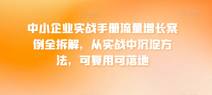 中小企业实战手册流量增长案例全拆解,从实战中沉淀方法,可复用可落地-6688资源库