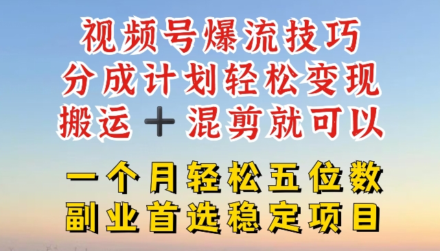 视频号爆流技巧,分成计划轻松变现,搬运 +混剪就可以,一个月轻松五位数稳定项目【揭秘】-6688资源库