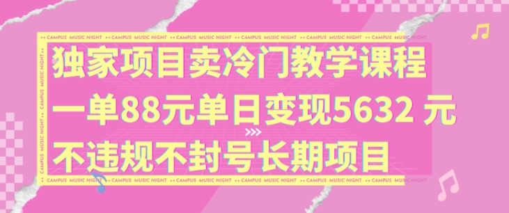 独家项目卖冷门教学课程一单88元单日变现5632元违规不封号长期项目【揭秘】-6688资源库