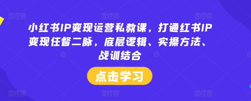 小红书IP变现运营私教课，打通红书IP变现任督二脉，底层逻辑、实操方法、战训结合-6688资源库
