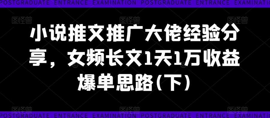 小说推文推广大佬经验分享，女频长文1天1万收益爆单思路(下)-6688资源库