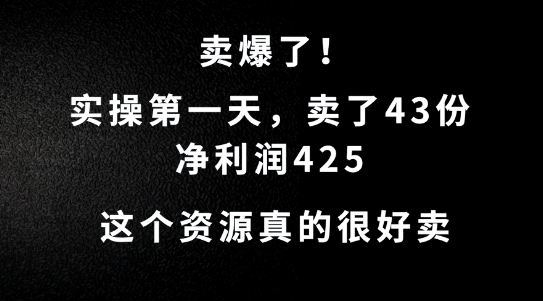 这个资源，需求很大，实操第一天卖了43份，净利润425【揭秘】-6688资源库