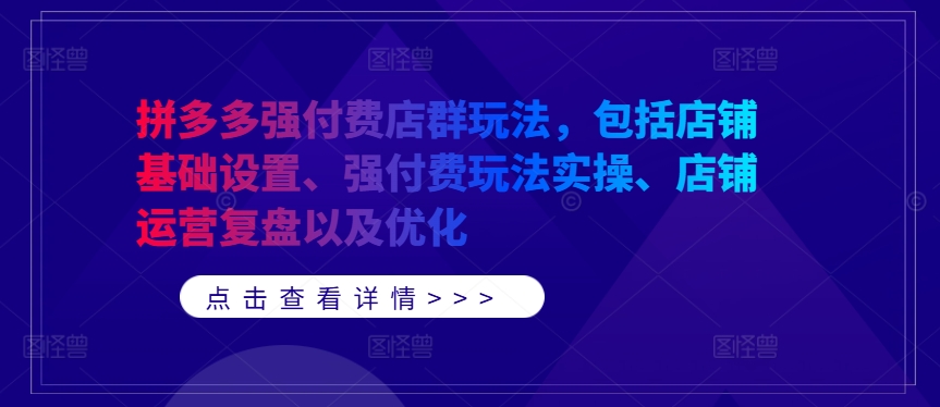 拼多多强付费店群玩法，包括店铺基础设置、强付费玩法实操、店铺运营复盘以及优化-6688资源库