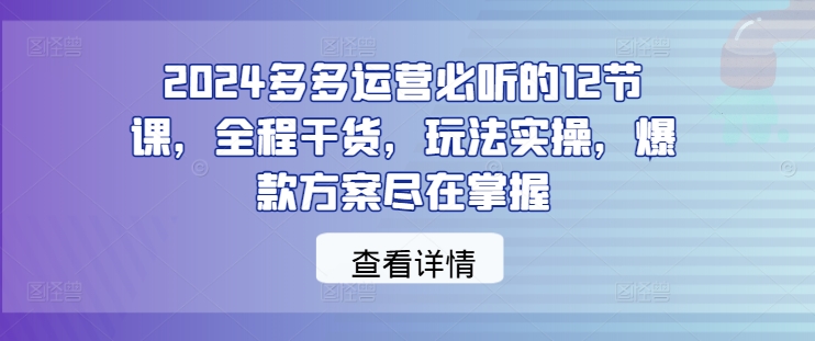 2024多多运营必听的12节课，全程干货，玩法实操，爆款方案尽在掌握-6688资源库