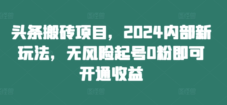 头条搬砖项目，2024内部新玩法，无风险起号0粉即可开通收益-6688资源库