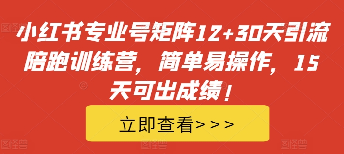 小红书专业号矩阵12+30天引流陪跑训练营，简单易操作，15天可出成绩!-6688资源库