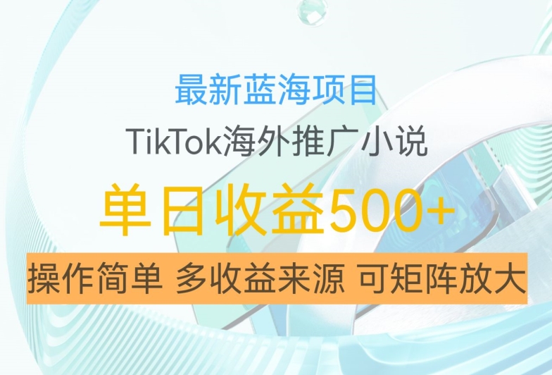 最新蓝海项目，利用tiktok海外推广小说赚钱佣金，简单易学，日入500+，可矩阵放大【揭秘】-6688资源库
