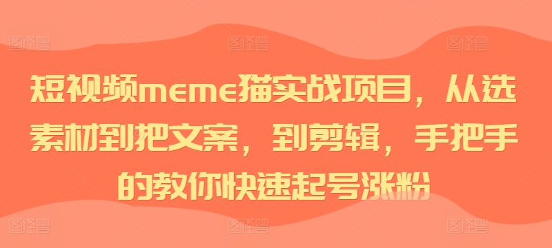 短视频meme猫实战项目，从选素材到把文案，到剪辑，手把手的教你快速起号涨粉-6688资源库