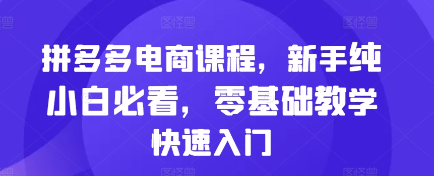 拼多多电商课程，新手纯小白必看，零基础教学快速入门-6688资源库