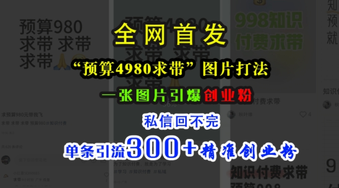 小红书“预算4980带我飞”图片打法，一张图片引爆创业粉，私信回不完，单条引流300+精准创业粉-6688资源库