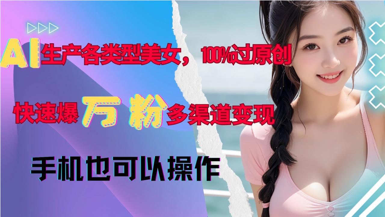 AI生产各类型美女，100%过原创，快速爆万粉，多渠道变现，新手可做-6688资源库