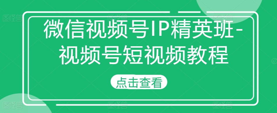 微信视频号IP精英班-视频号短视频教程-6688资源库
