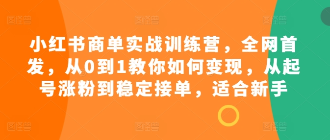 小红书商单实战训练营，全网首发，从0到1教你如何变现，从起号涨粉到稳定接单，适合新手-6688资源库
