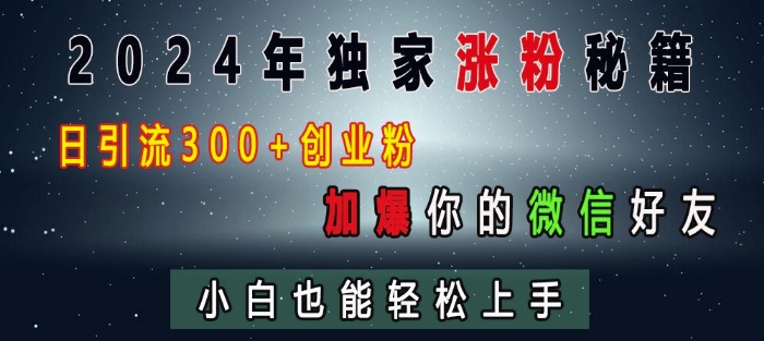 2024年独家涨粉秘籍,日引流300+创业粉,加爆你的微信好友,小白也能轻松上手-6688资源库