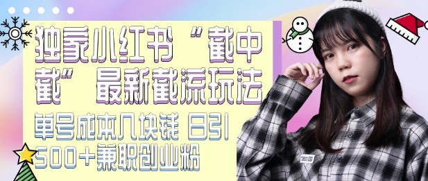 最新小红书截流玩法 独家截中截 单号成本几块钱 日引500+CY粉JZ粉-6688资源库