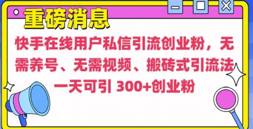快手最新引流创业粉方法，无需养号、无需视频、搬砖式引流法【揭秘】-6688资源库