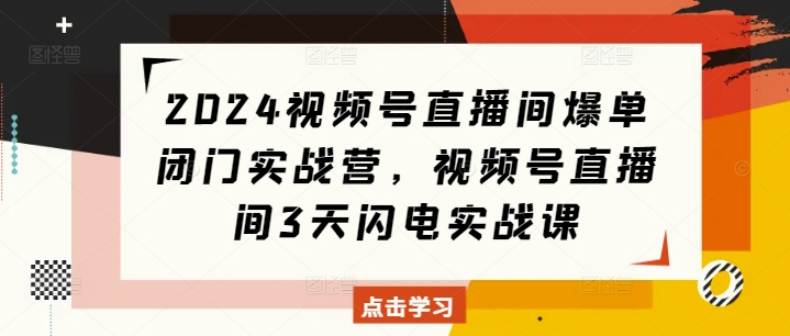 2024视频号直播间爆单闭门实战营，视频号直播间3天闪电实战课-6688资源库
