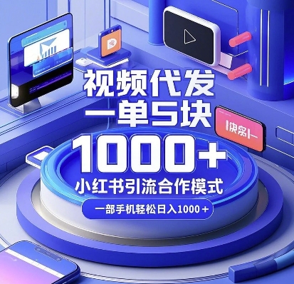 视频代发，一单5块，小红书引流合作模式，一部手机轻松日入多张【揭秘】-6688资源库