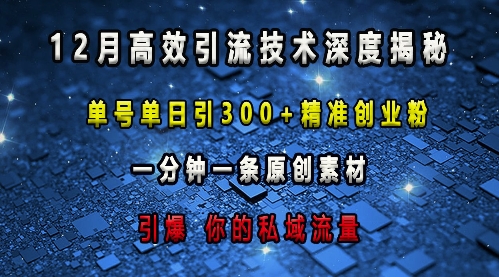 最新高效引流技术深度揭秘 ，单号单日引300+精准创业粉，一分钟一条原创素材，引爆你的私域流量-6688资源库