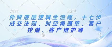 外贸底层逻辑全流程，十七步成交法则、时空角逼单、客户挖潜、客户维护等-6688资源库