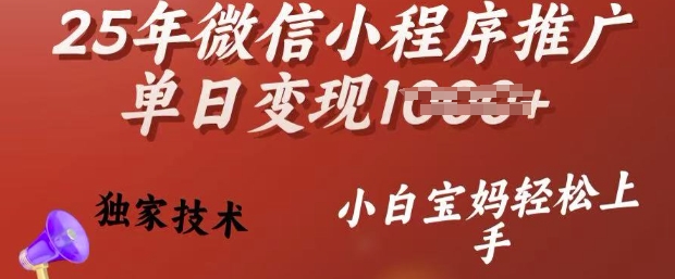 25年微信小程序推广单日变现多张，独家技术，小白宝妈轻松上手【揭秘】-6688资源库