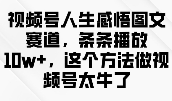 视频号人生感悟图文赛道，条条播放10w+，这个方法做视频号太牛了-6688资源库