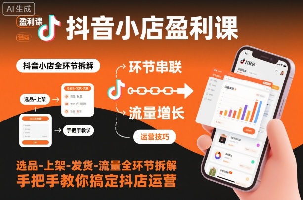抖音小店盈利课-选品-上架-发货-流量全环节拆解，手把手教你搞定抖店运营-6688资源库