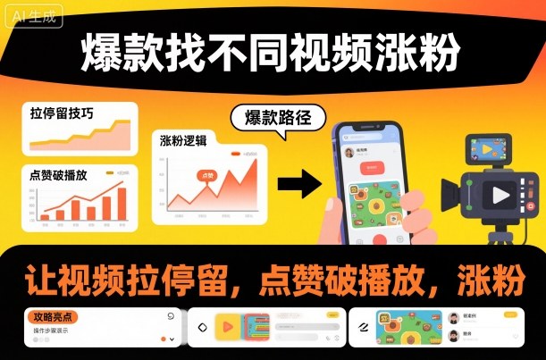 爆款找不同视频涨粉，让视频拉停留，实现点赞，破播放，涨粉-6688资源库