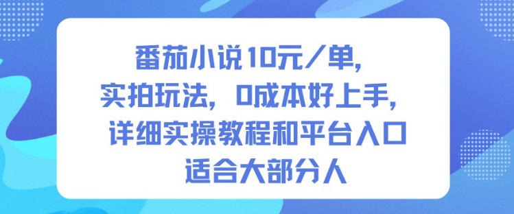 番茄小说10米每单，实拍玩法，0成本好上手，详细实操教程和平台入口适合大部分人-6688资源库