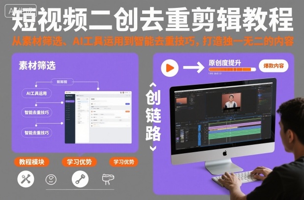 短视频二创去重剪辑教程，从素材筛选、AI工具运用到智能去重技巧，打造独一无二的内容-6688资源库