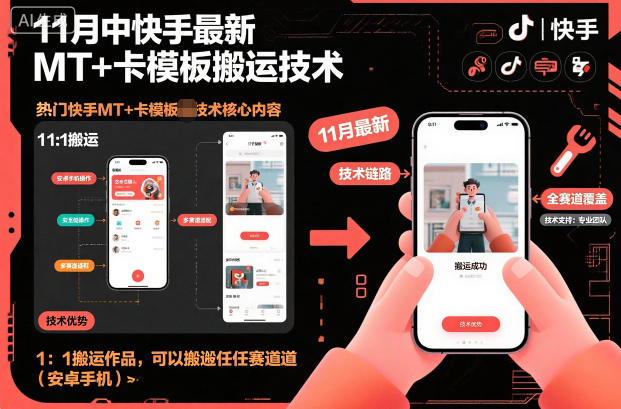 11月中快手最新MT+卡模板搬运技术，1：1搬运作品，可以搬运任何赛道（安卓手机）-6688资源库