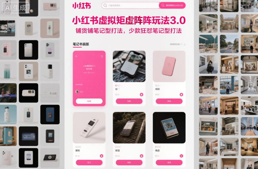 小红书虚拟矩阵玩法3.0，铺货铺笔记型打法，少款狂怼笔记型打法-6688资源库