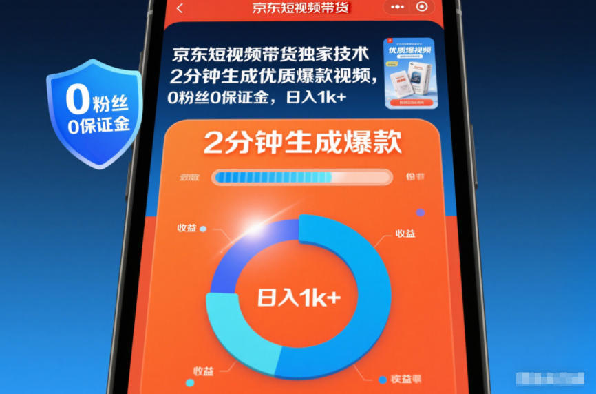 京东短视频带货独家技术，2分钟生成一条优质爆款视频，0粉丝0保证金，日入1k+【揭秘】-6688资源库