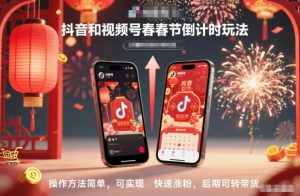 抖音和视频号，春节倒计时玩法，操作方法简单，可实现快速涨粉，后期可转带货-6688资源库