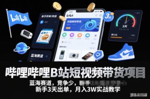 哔哩哔哩B站短视频带货项目,蓝海赛道,竞争少,新手3天出单,月入3W实战教学-6688资源库