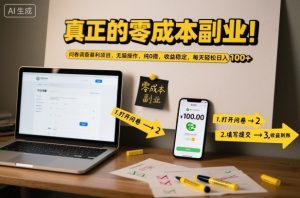 真正的零成本副业！问卷调查暴利项目，无脑操作，纯0撸，收益稳定，每天轻松日入100+【揭秘】-6688资源库