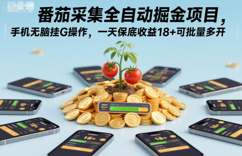 番茄采集全自动掘金项目，手机无脑挂G操作，一天保底收益18+可批量多开【揭秘】-6688资源库